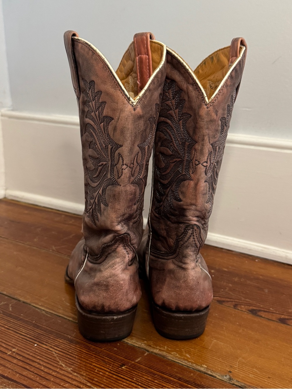 Stetson Brown Leather Distressed Embroidered Snip Toe Cowboy Western Boots W 7 - Picture 3 of 14